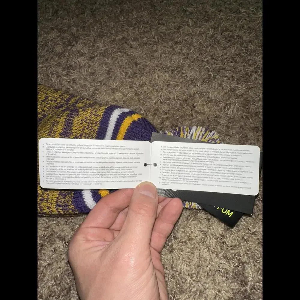 Nike LSU Tigers Purple Sideline Logo Cuffed Knit Hat with Pom Sample - Picture 10 of 11